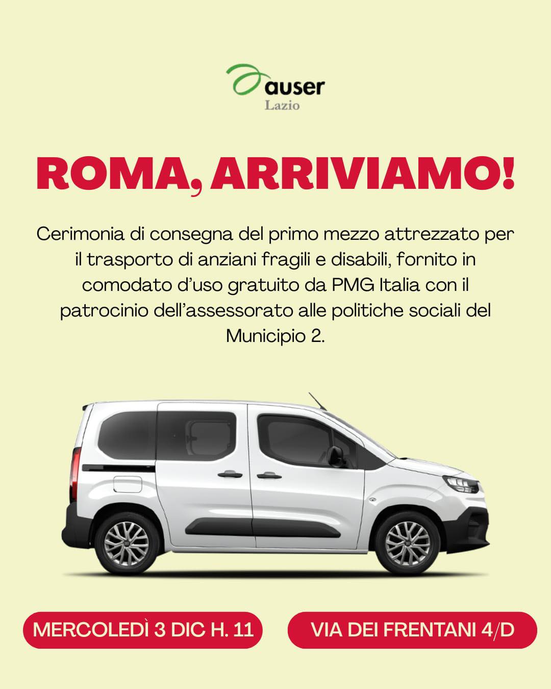 Roma, la prima auto per il trasporto sociale Auser