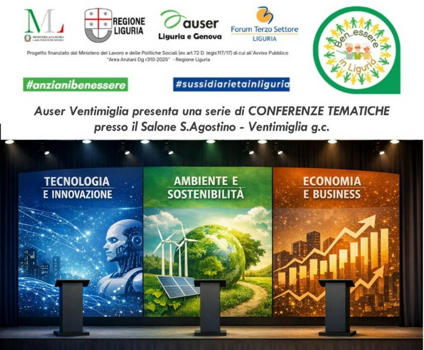 Ventimiglia (IM), Auser inaugura un ciclo di conferenze culturali: successioni, Inps, IA, astronomia, Reiki ed erbe officinali