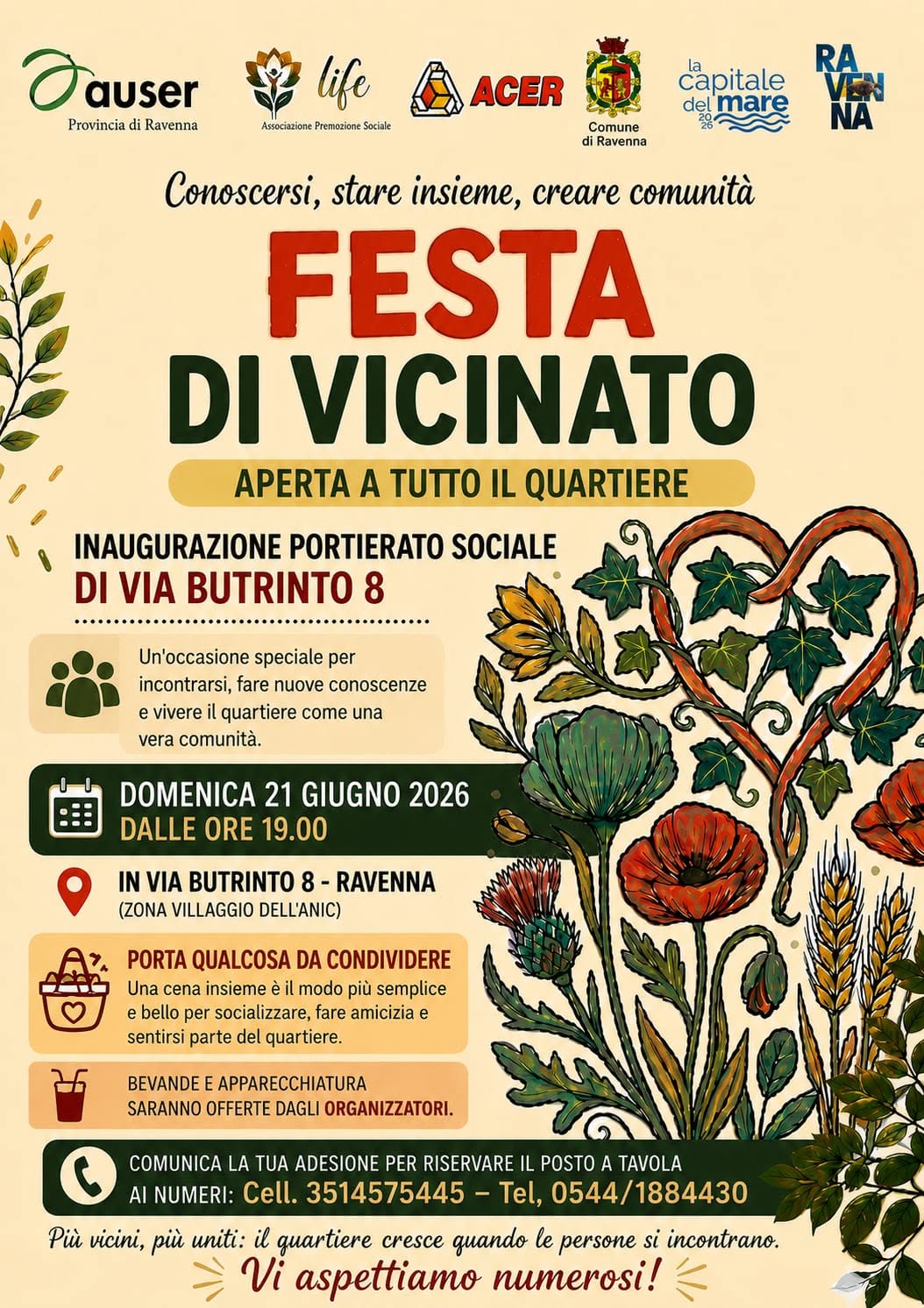 Ravenna, festa di vicinato aperta a tutto il quartiere e inaugurazione del nuovo Portierato Sociale: “il quartiere cresce quando le persone si incontrano”